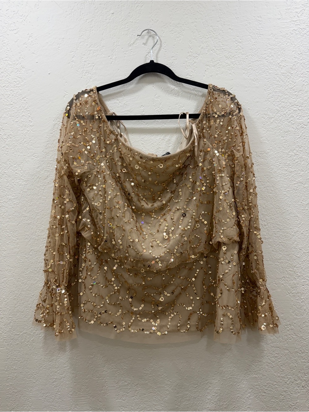 Adrianna Papell Gold Sequin Scoop Neck Blouse